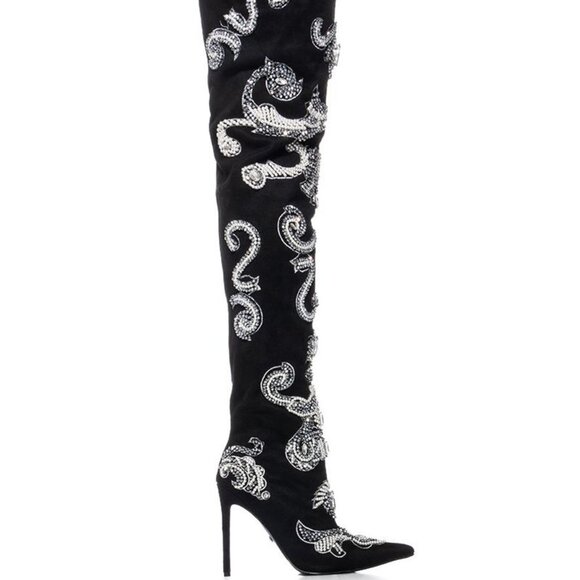 AZALEA WANG "BRANDED BADDIE"BEADED EMBELLISHED THIGH HIGH WESTERN BOOT(BRAND NEW - Picture 5 of 9